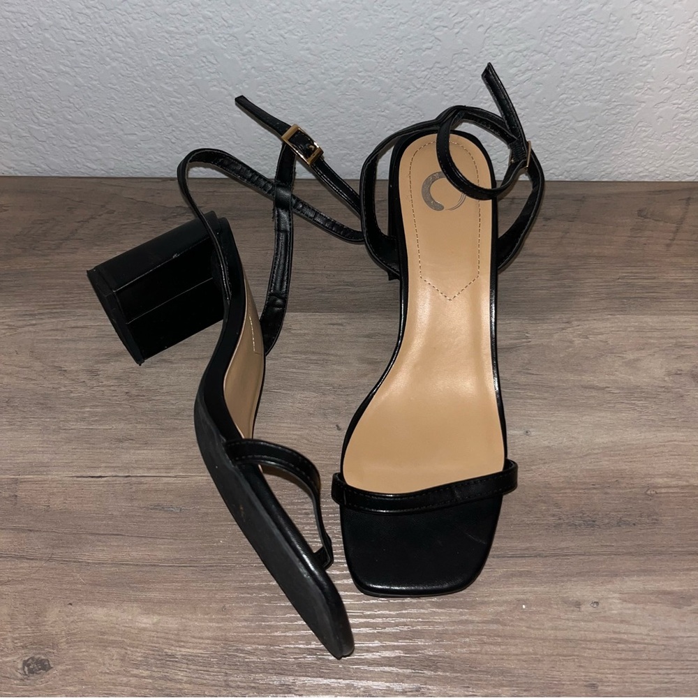 Journee Black Faux-Leather Heeled Sandals